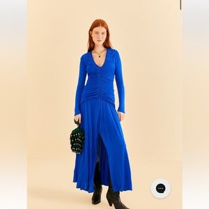 Farm Rio Bright Blue Long Sleeve Midi Dress